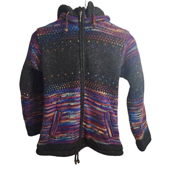 Colorful Confetti Wool Coat McRon Extra Warm Removable Hood Fleece Lined Jacket - Picture 1 of 13